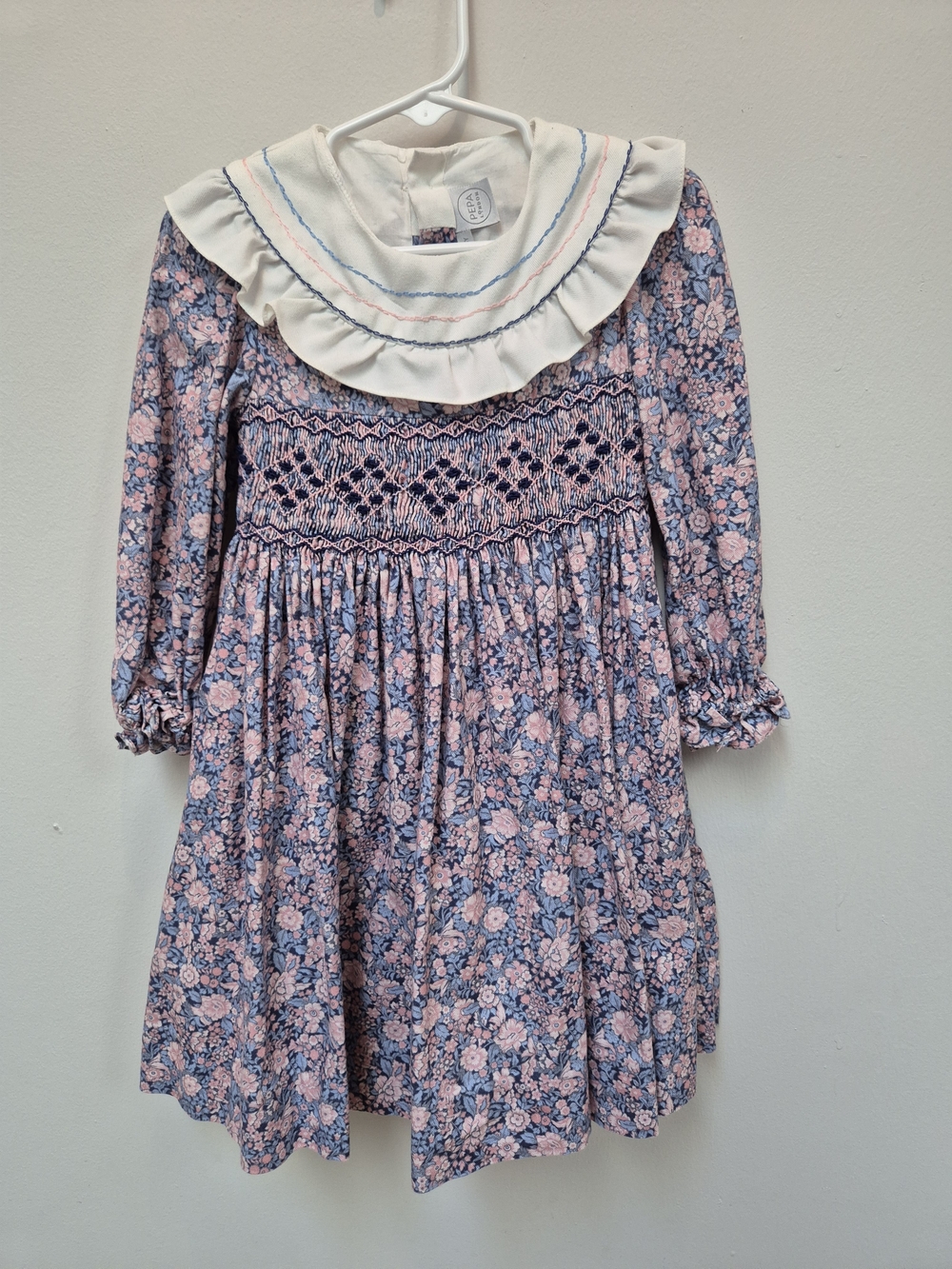 Pepa London Pink & Blue Floral Ruffle Collar Dress 4Y
